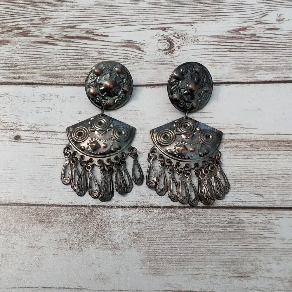 Vintage Earrings For Pierced Ears Dark Metal Dangle